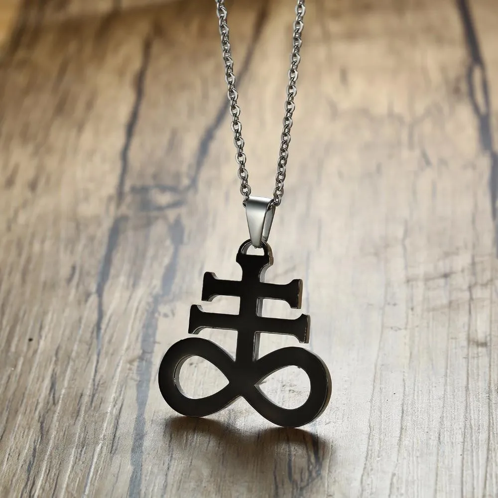 Black Stainless Steel Leviathan Cross Pendant with Chain Necklace