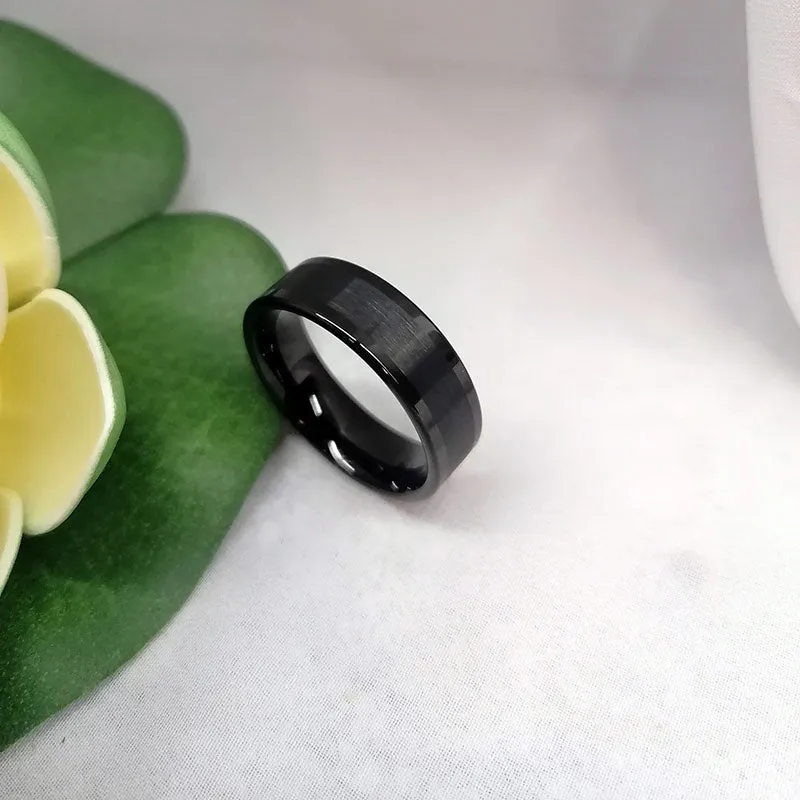 Black Tungsten Carbide with Matte Brushed Inlay Wedding Band