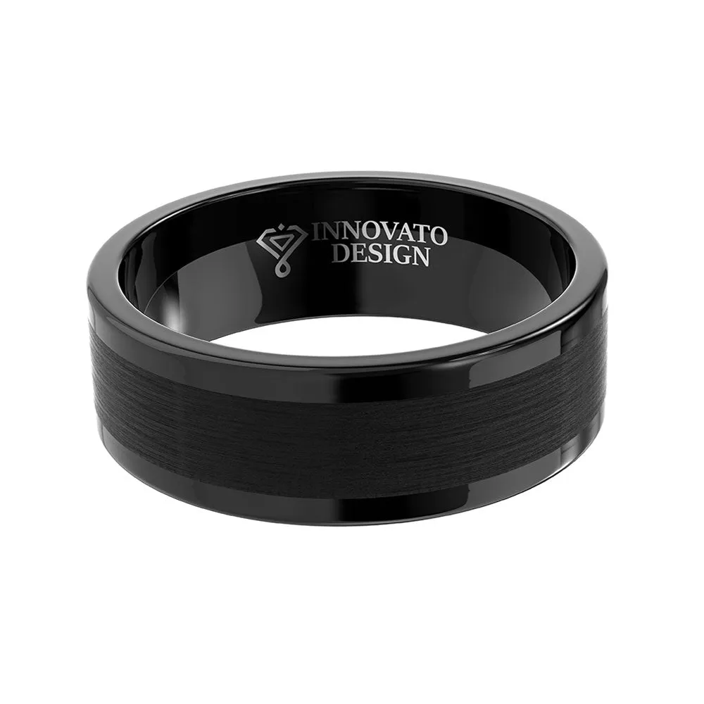 Black Tungsten Carbide with Matte Brushed Inlay Wedding Band