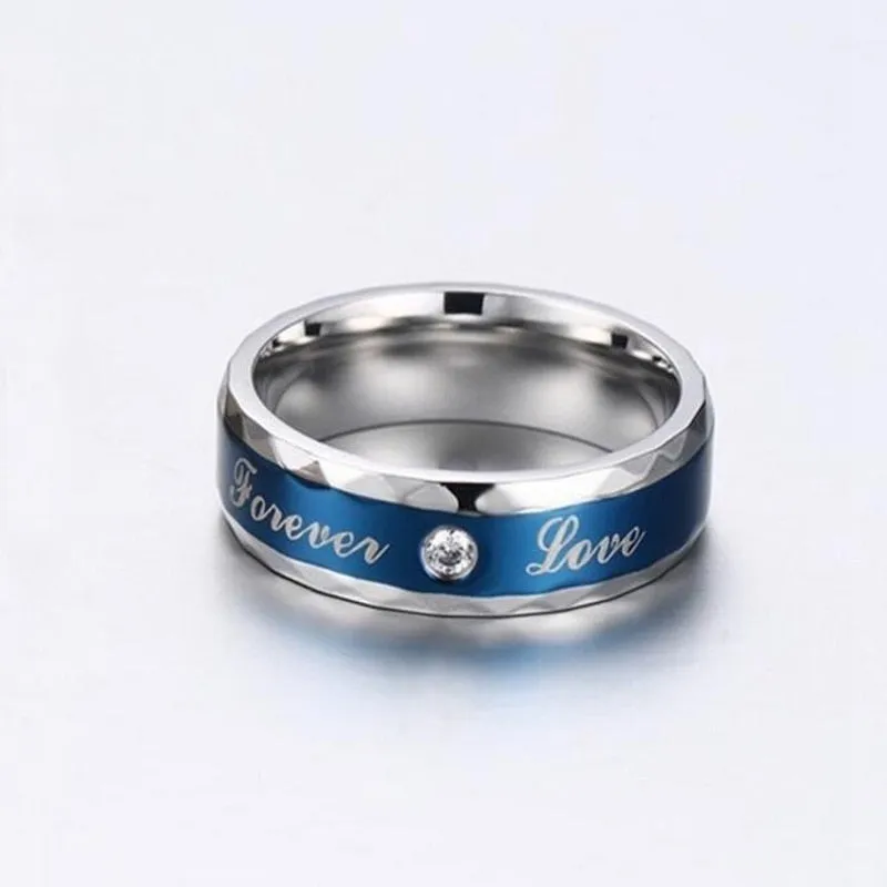 Blue Cubic Zirconia Claddagh and Forever Love Stainless Steel Wedding Bands Set