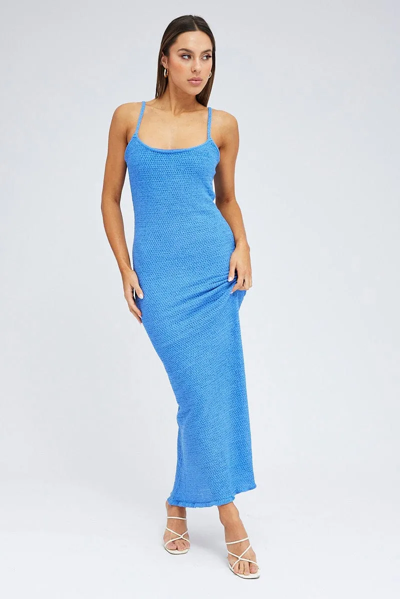 Blue Knit Dress Maxi Crochet