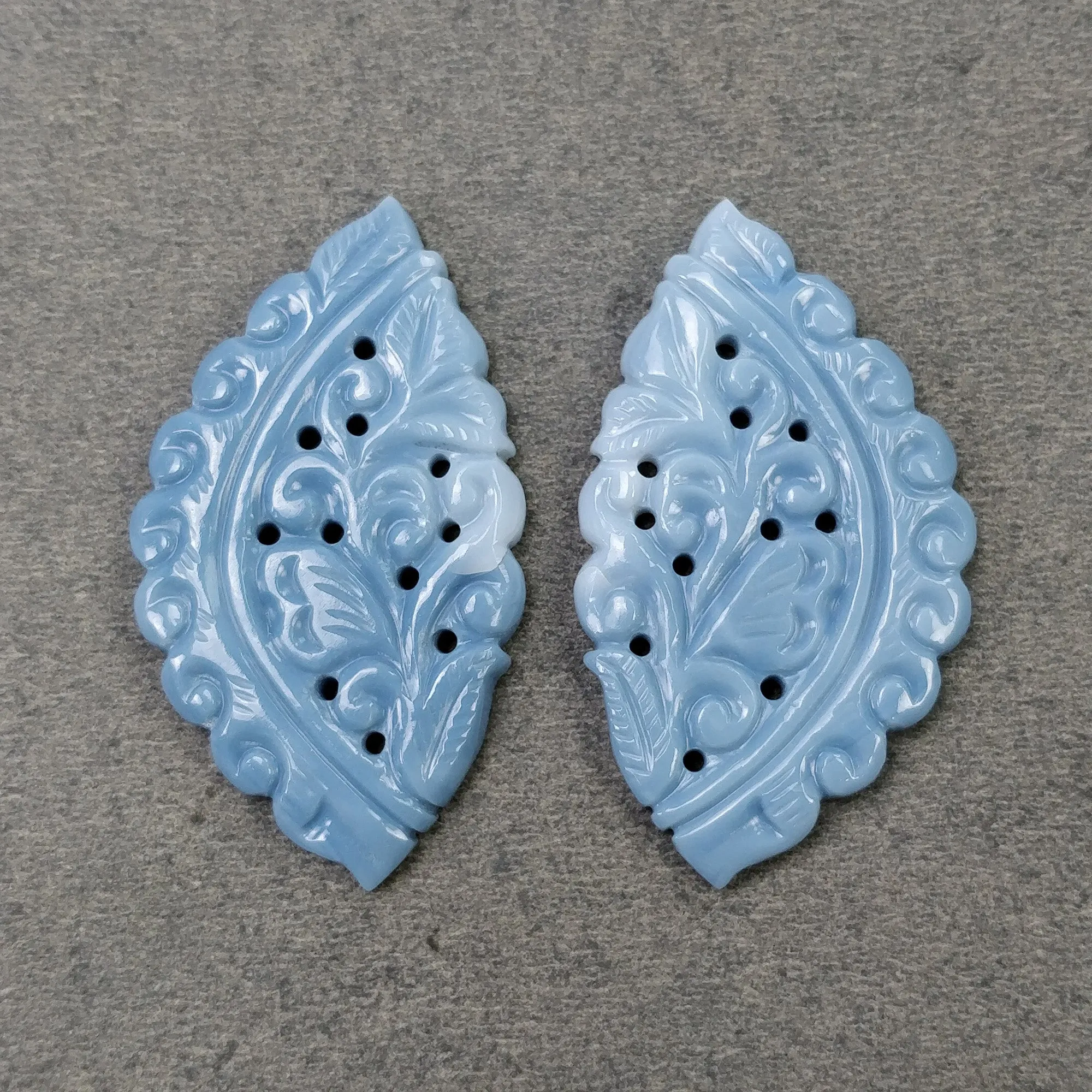 BLUE OPAL Gemstone Carving : 50.28cts Natural Color Enhanced Opal Hand Carved Uneven Shape 45.5*26.5mm Pair