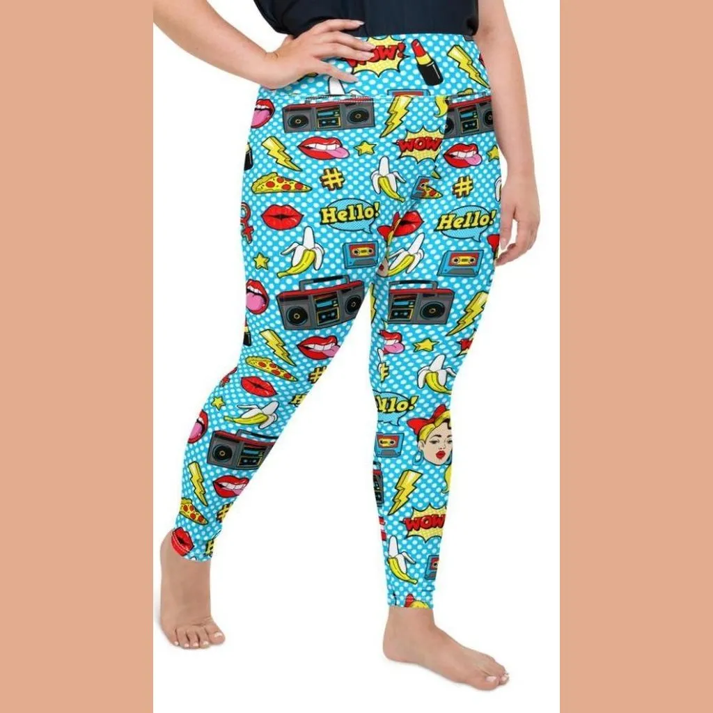 Blue Pop Art Pattern Plus Size Leggings