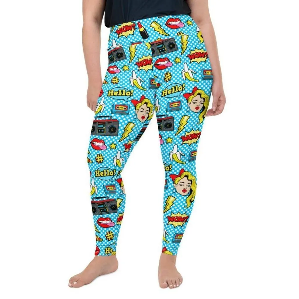 Blue Pop Art Pattern Plus Size Leggings