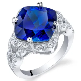 Blue Sapphire Cushion Cut Sterling Silver Ring Size 6