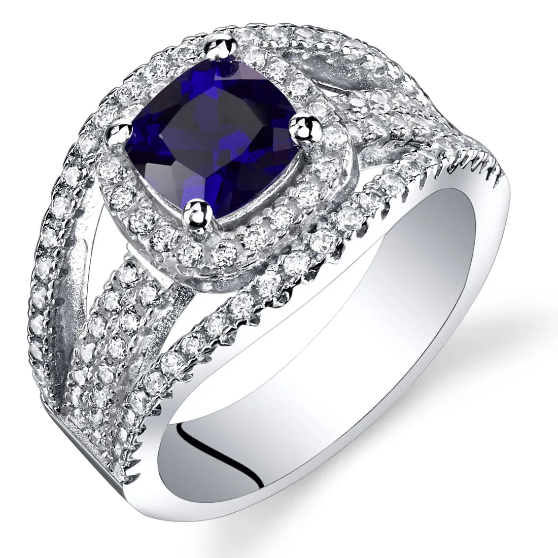 Blue Sapphire Cushion Cut Sterling Silver Ring Size 6