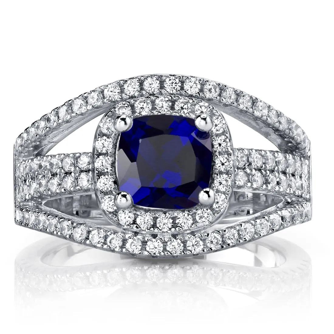 Blue Sapphire Cushion Cut Sterling Silver Ring Size 6