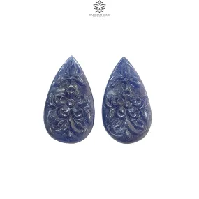 Blue Sapphire Gemstone Carving : 38.50cts Natural Untreated Unheated Blue Sapphire Hand Carved Pear Shape 31*16mm Pair