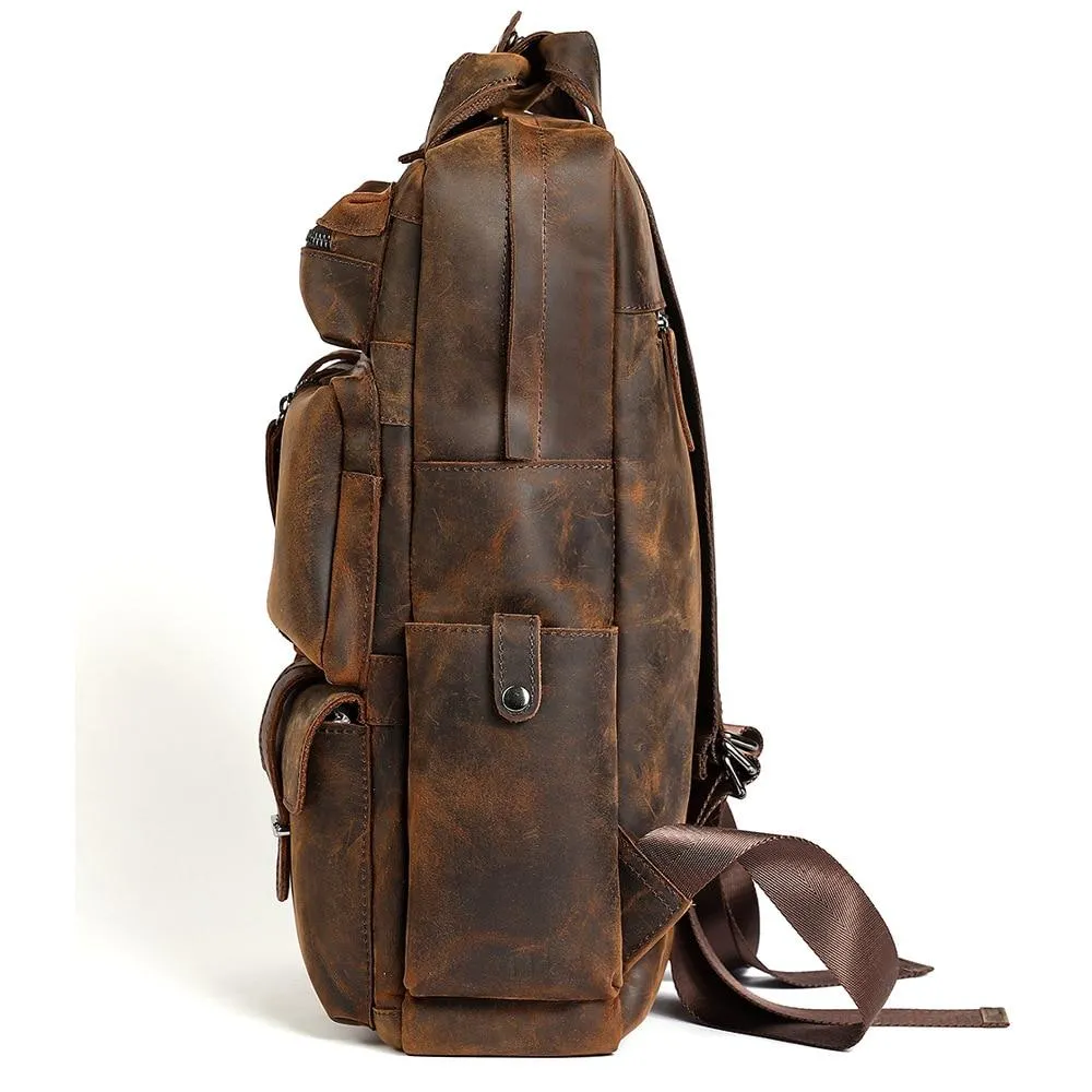 Brown Genuine Leather 15.6 Inch Travel Backpack 20 to 35 Litre