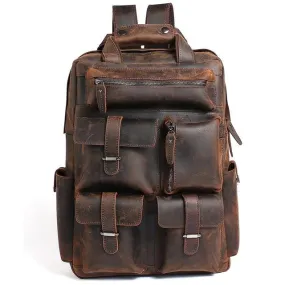 Brown Genuine Leather 15.6 Inch Travel Backpack 20 to 35 Litre