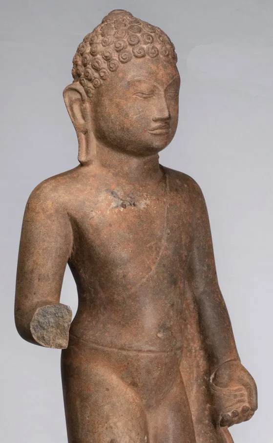 Buddha Statue - Antique Thai Style Standing Stone Dvaravati Buddha Statue - 100cm/40 Tall