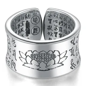 Buddhist Heart Sutra Signet 999 Genuine Silver Adjustable Vintage Ring