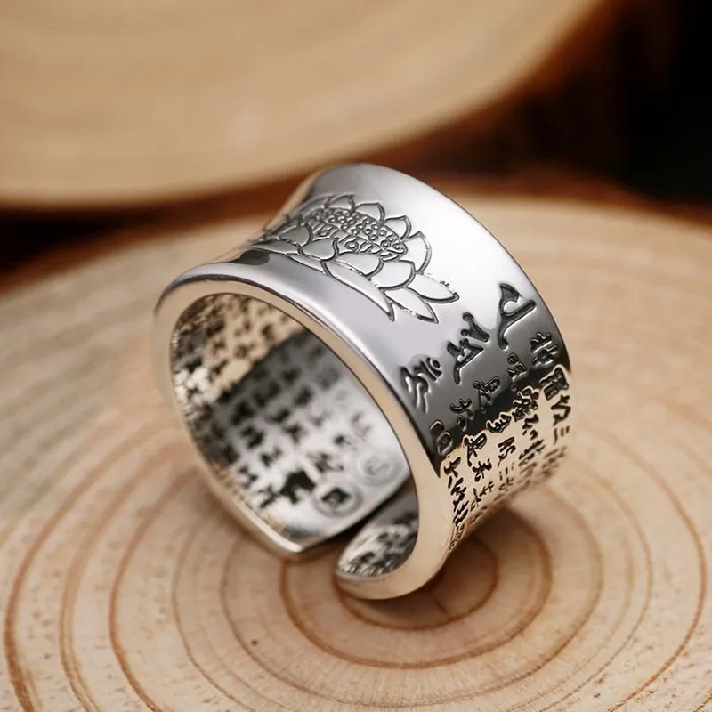 Buddhist Heart Sutra Signet 999 Genuine Silver Adjustable Vintage Ring