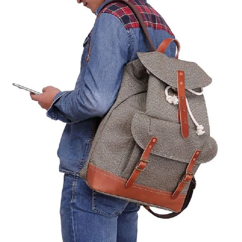 Canvas Leather Travel Backpack 20 to 35 Litre