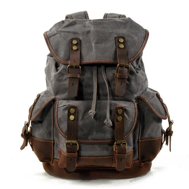 Canvas Leather Waterproof 20 to 35 Liter Backpack with String