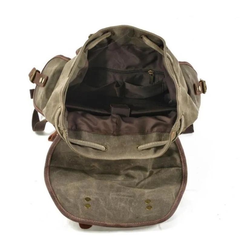 Canvas Leather Waterproof 20 to 35 Liter Backpack with String