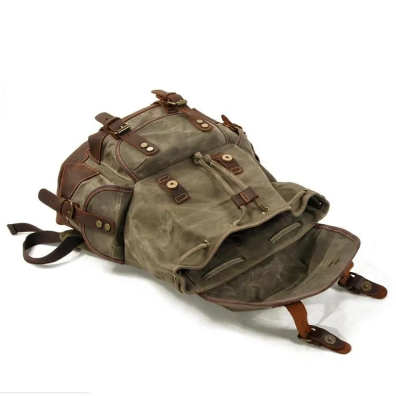 Canvas Leather Waterproof 20 to 35 Liter Backpack with String