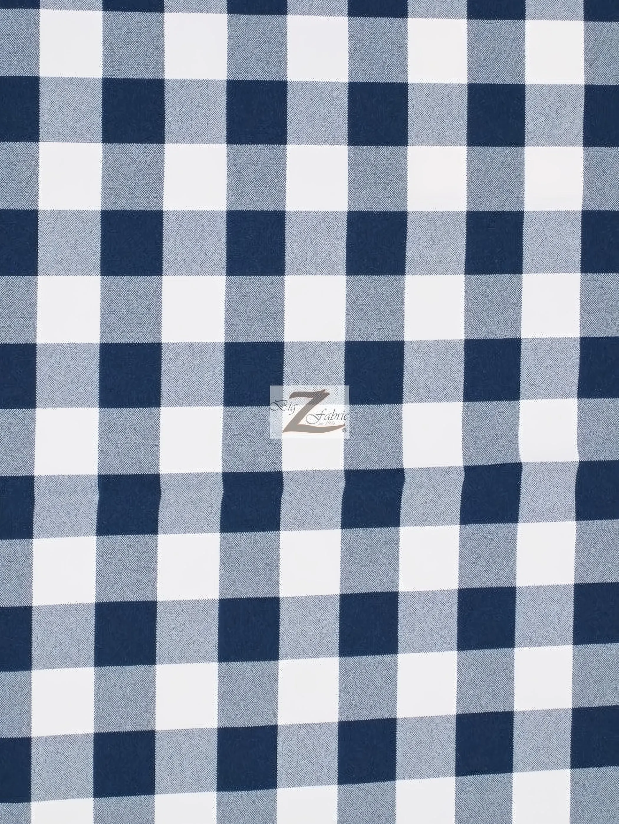 Checkered Gingham Poly Cotton Printed Fabric / Navy Blue / 50 Yard Bolt