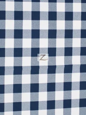 Checkered Gingham Poly Cotton Printed Fabric / Navy Blue / 50 Yard Bolt