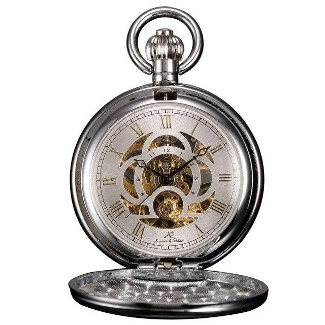 Classic Alloy Mechanical Pocket Watch in Black, Gold, and Silver