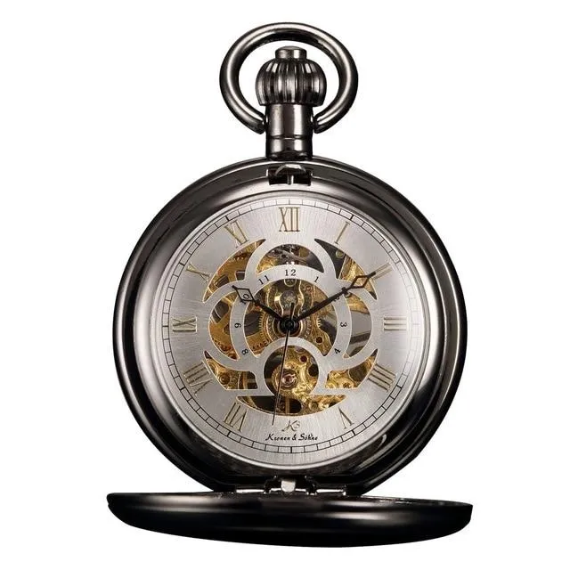 Classic Alloy Mechanical Pocket Watch in Black, Gold, and Silver