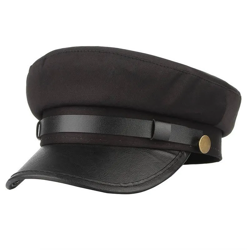 Classic Flat Top Army Military Hat with Large Buttons and Polyurethane Belt