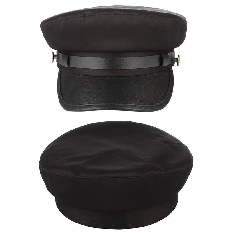 Classic Flat Top Army Military Hat with Large Buttons and Polyurethane Belt