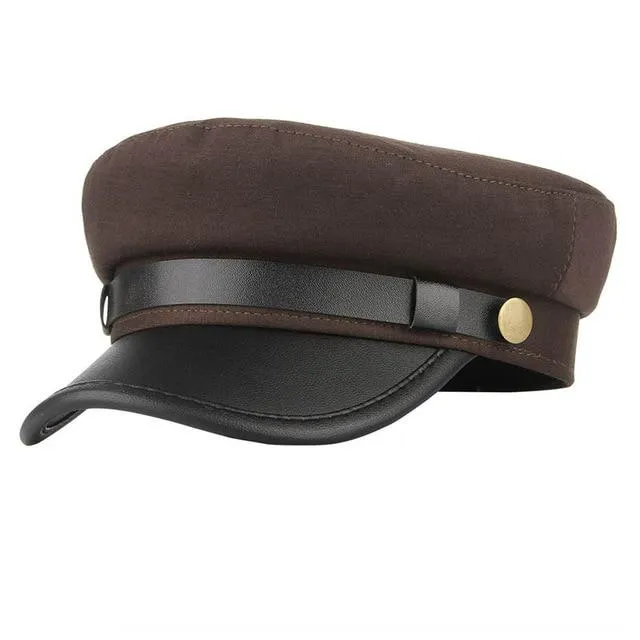 Classic Flat Top Army Military Hat with Large Buttons and Polyurethane Belt