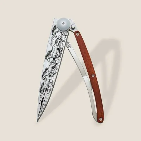 Coral Wood and Wild Horses Ornate Decorative Pocket Knife