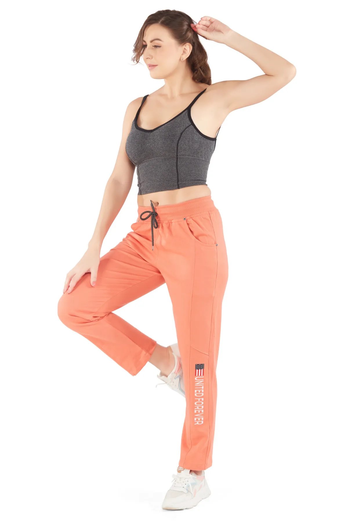 Cotton Regular Fit Lounge Pants For Women - Orange