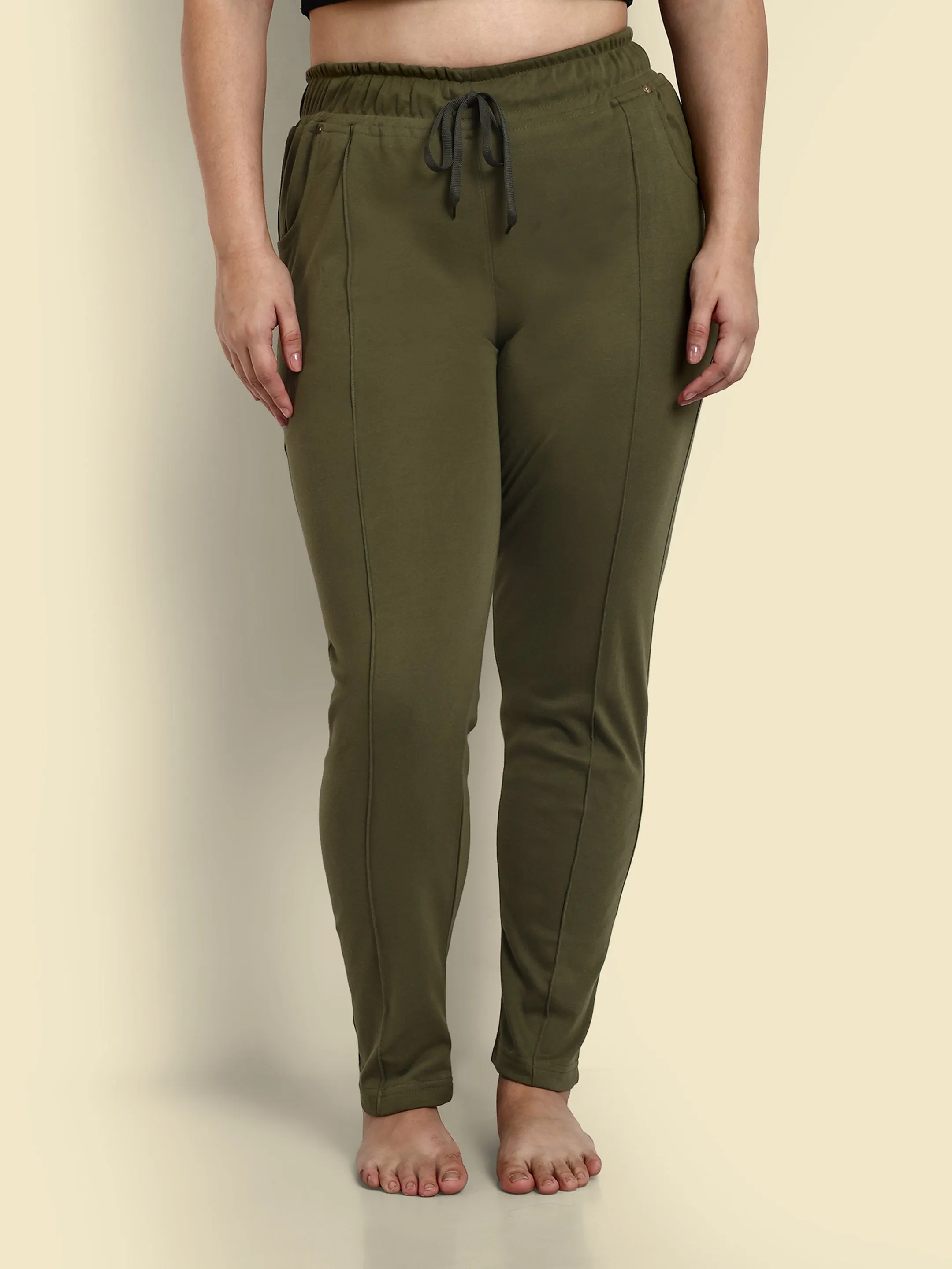 Cotton Track Pants - Relaxed Fit Lounge Pants - Olive Green