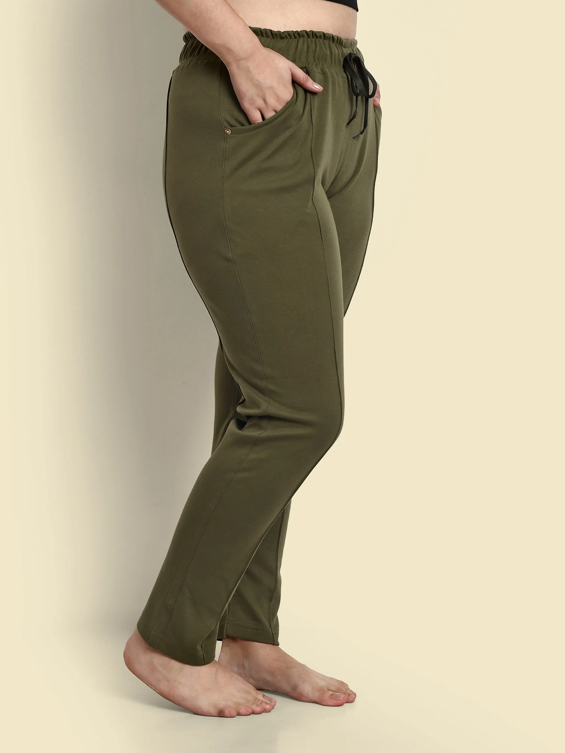 Cotton Track Pants - Relaxed Fit Lounge Pants - Olive Green