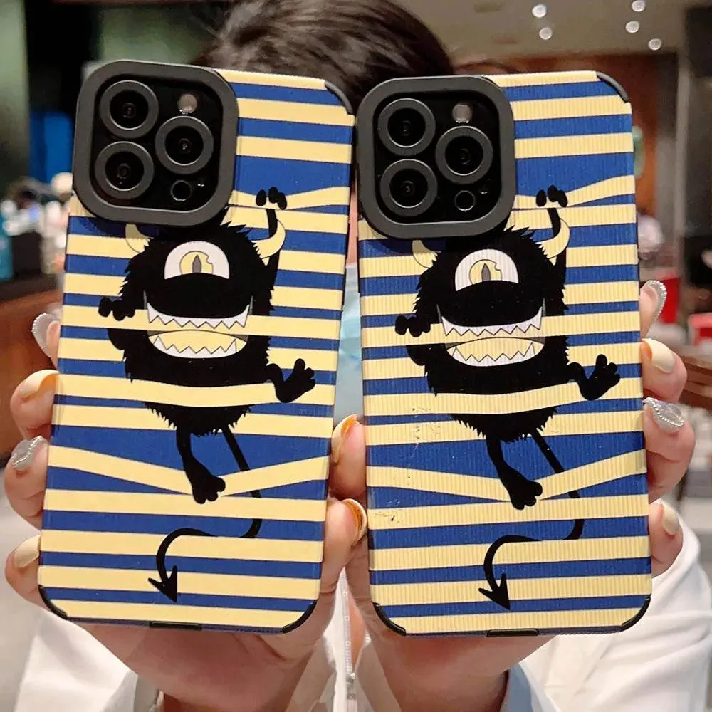 Creepy Monster Cute Phone Case For iPhone 15, 11, 12, 13, 14, Pro Max, 7, 8 Plus, SE, XS, X, and XR - Stripe Pattern