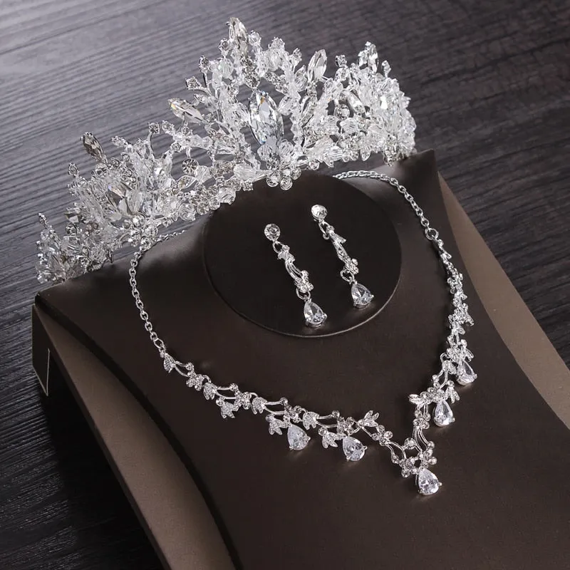 Crystal and Cubic Zirconia Tiara, Necklace & Earrings Wedding Prom Jewelry Set