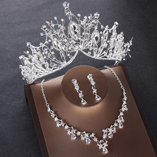 Crystal and Cubic Zirconia Tiara, Necklace & Earrings Wedding Prom Jewelry Set