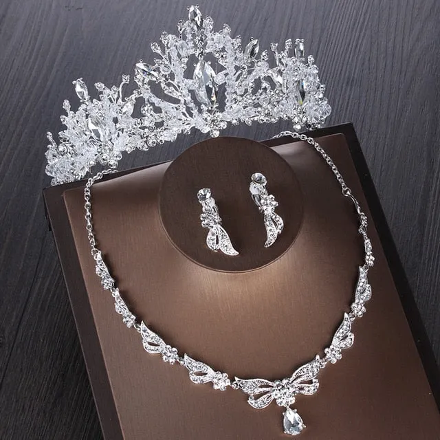 Crystal and Cubic Zirconia Tiara, Necklace & Earrings Wedding Prom Jewelry Set