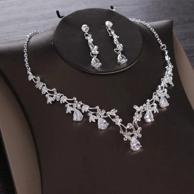 Crystal and Cubic Zirconia Tiara, Necklace & Earrings Wedding Prom Jewelry Set