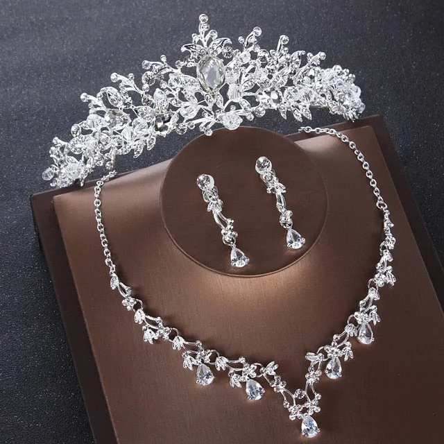 Crystal and Cubic Zirconia Tiara, Necklace & Earrings Wedding Prom Jewelry Set