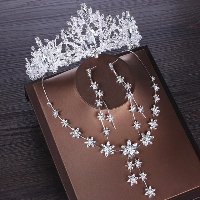 Crystal and Cubic Zirconia Tiara, Necklace & Earrings Wedding Prom Jewelry Set