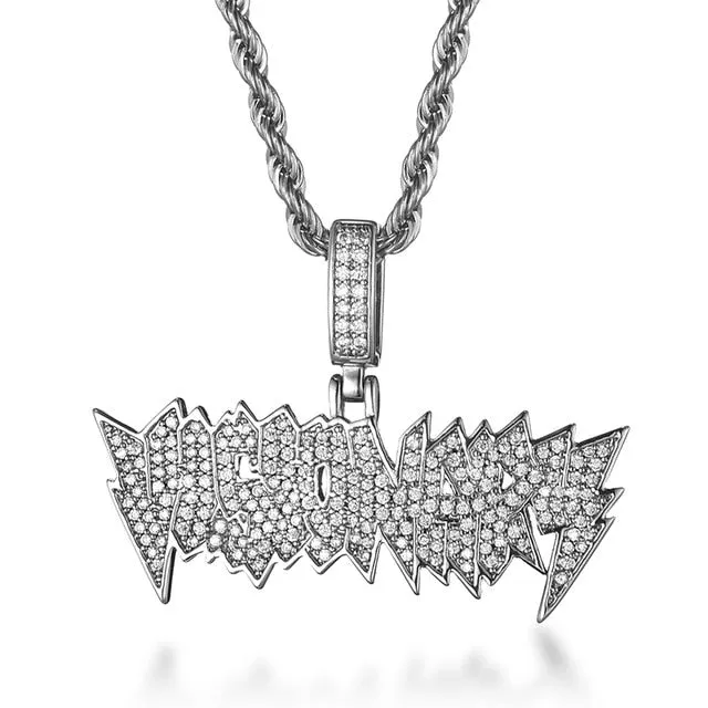 Cubic Zirconia Studded "Visionary" Hip-hop Pendant Necklace