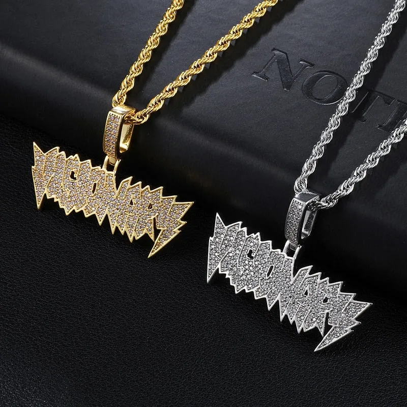 Cubic Zirconia Studded "Visionary" Hip-hop Pendant Necklace