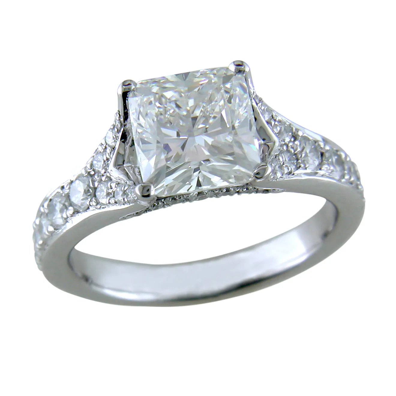 Cushion Modified Brilliant 1.70 Carat Diamond Platinum Custom Split Shank Engagement Ring