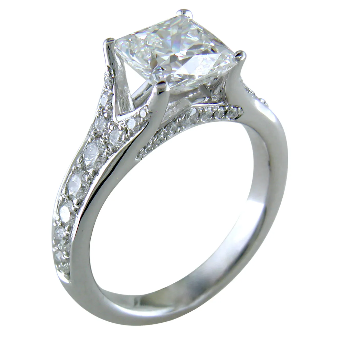 Cushion Modified Brilliant 1.70 Carat Diamond Platinum Custom Split Shank Engagement Ring