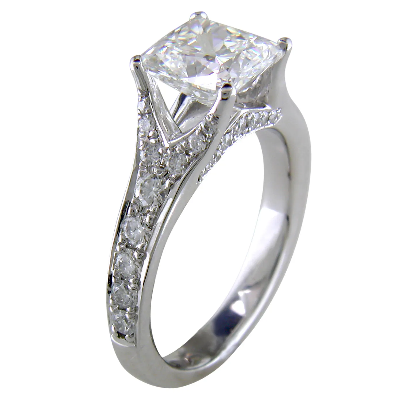 Cushion Modified Brilliant 1.70 Carat Diamond Platinum Custom Split Shank Engagement Ring