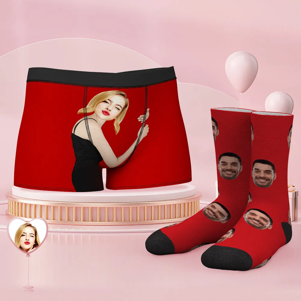 Custom Face Boxer Shorts And Socks Set On Body Love