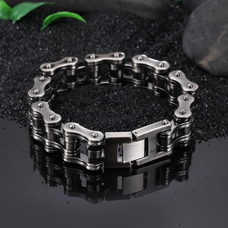 Dark Tone Biker Chain Bracelet Titanium Steel