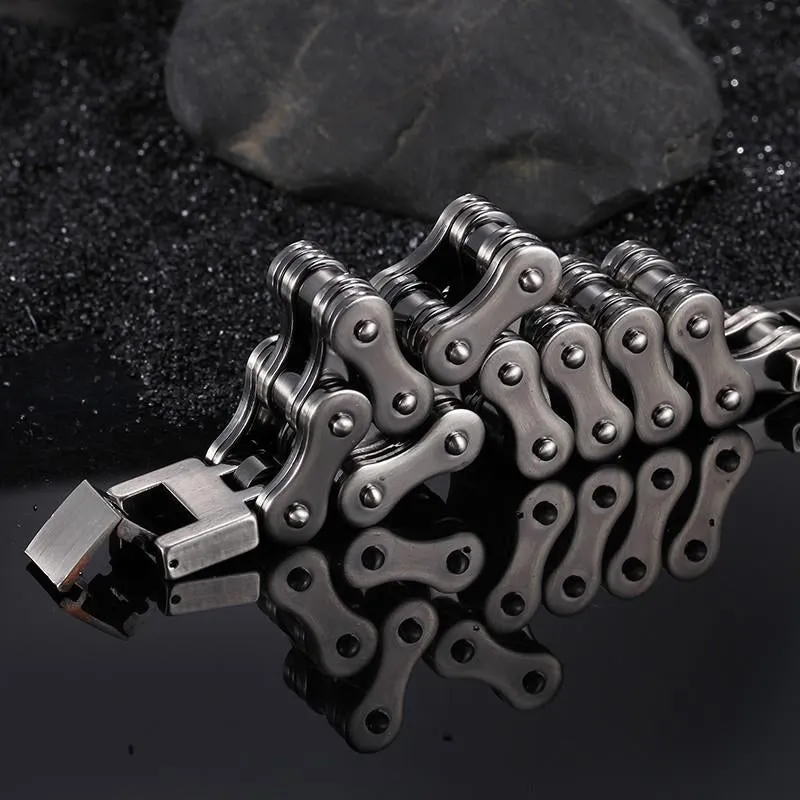 Dark Tone Biker Chain Bracelet Titanium Steel