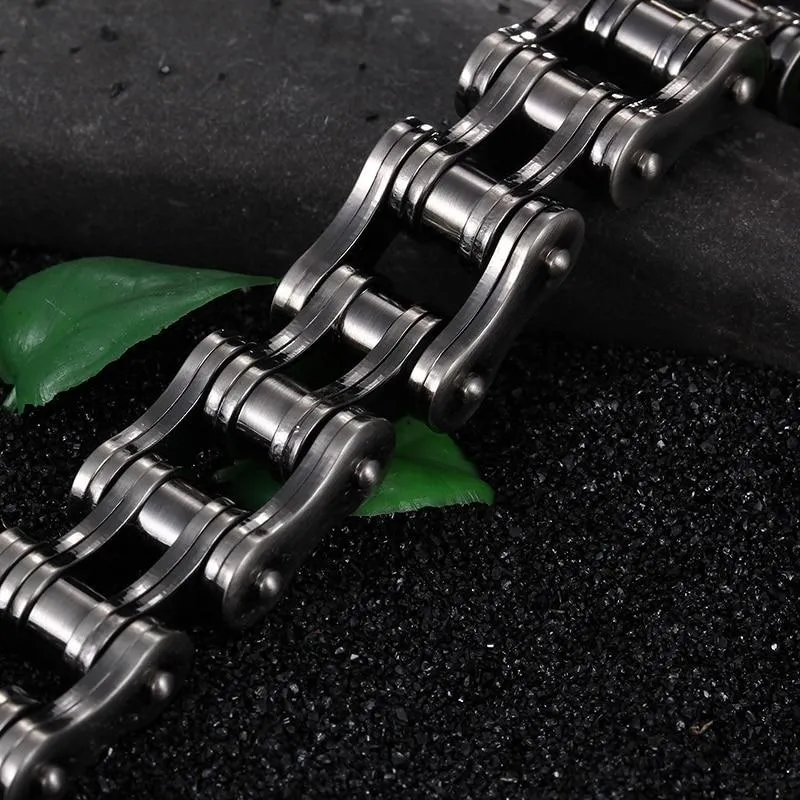 Dark Tone Biker Chain Bracelet Titanium Steel