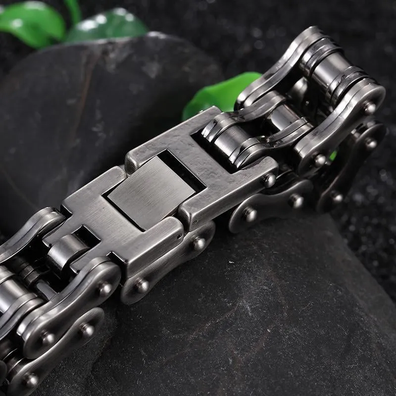 Dark Tone Biker Chain Bracelet Titanium Steel