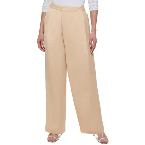 DKNY Womens Plus High Rise Pleated Wide Leg Pants